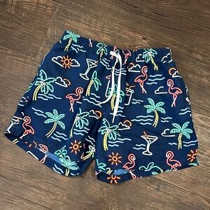 Chubbies Blue Swim Trunks with Tropical Pattern